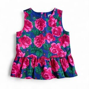 Janie and Jack Blue & Magenta Pink Floral Peplum Top Girls Size 3 Sleeveless